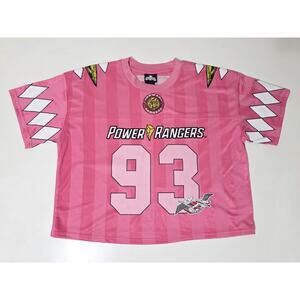 Mighty Morphin Power Rangers Pink Ranger Women's Cropped Football Jersey Sz XL